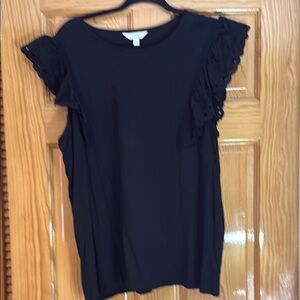 LC Lauren Conrad Black Sleeveless Ruffled Blouse